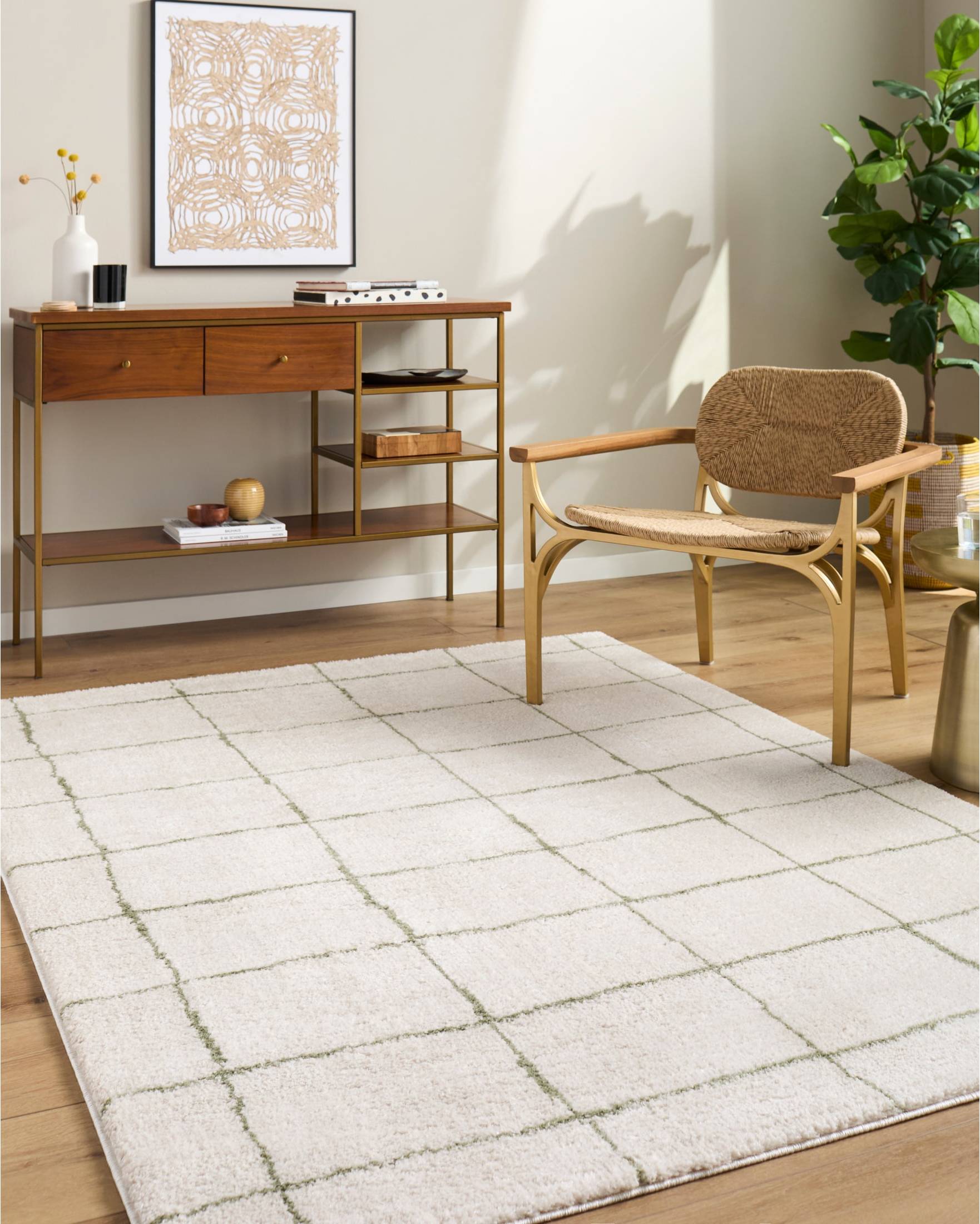 Livabliss Rivoli Modern Area Rug 7 x 9 ft Cream Olive Rectangular White, Green