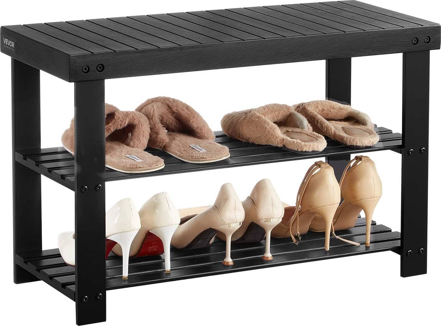 3 tier shoe bench VEVOR 3-Tier Bamboo Bench Shoe Rack
