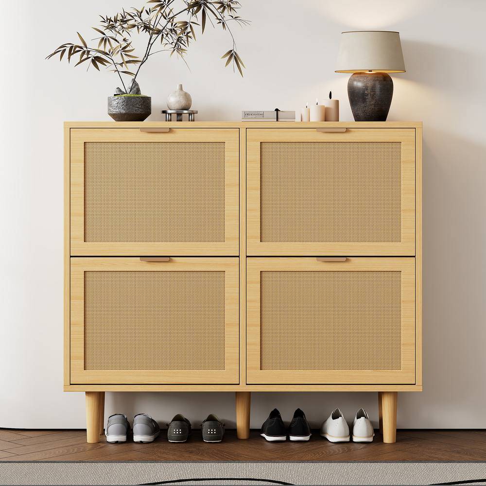 4 Flip Drawers Rattan Storage Cabinet