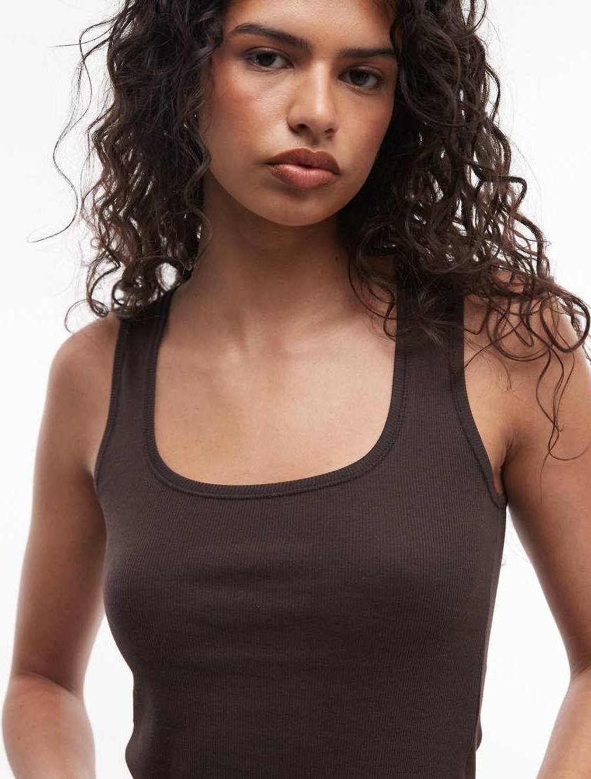 90s Ribbed Tank Top - Dark Brown