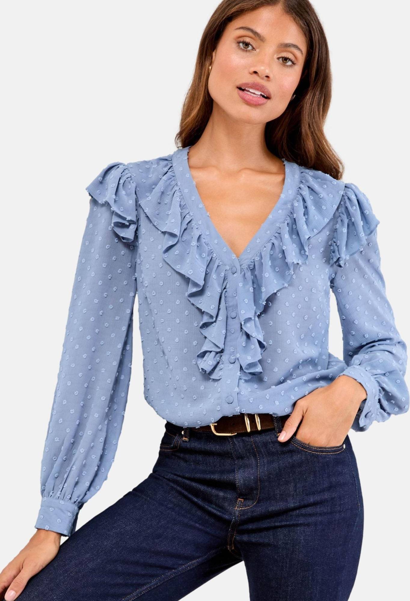 Lipsy Blue Ruffle Blouse
