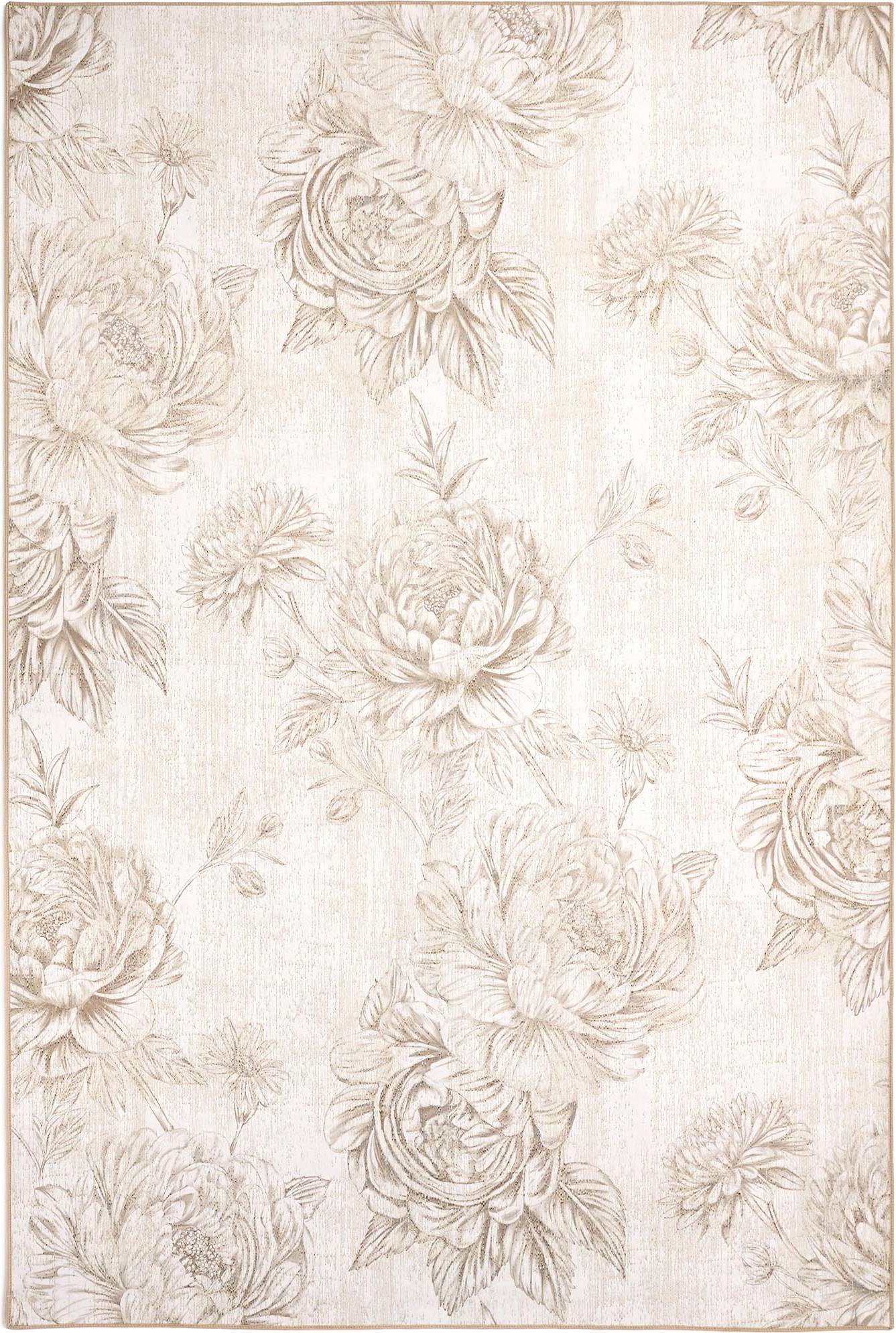 Hug Rug Muted Floral Eco Washable Beige