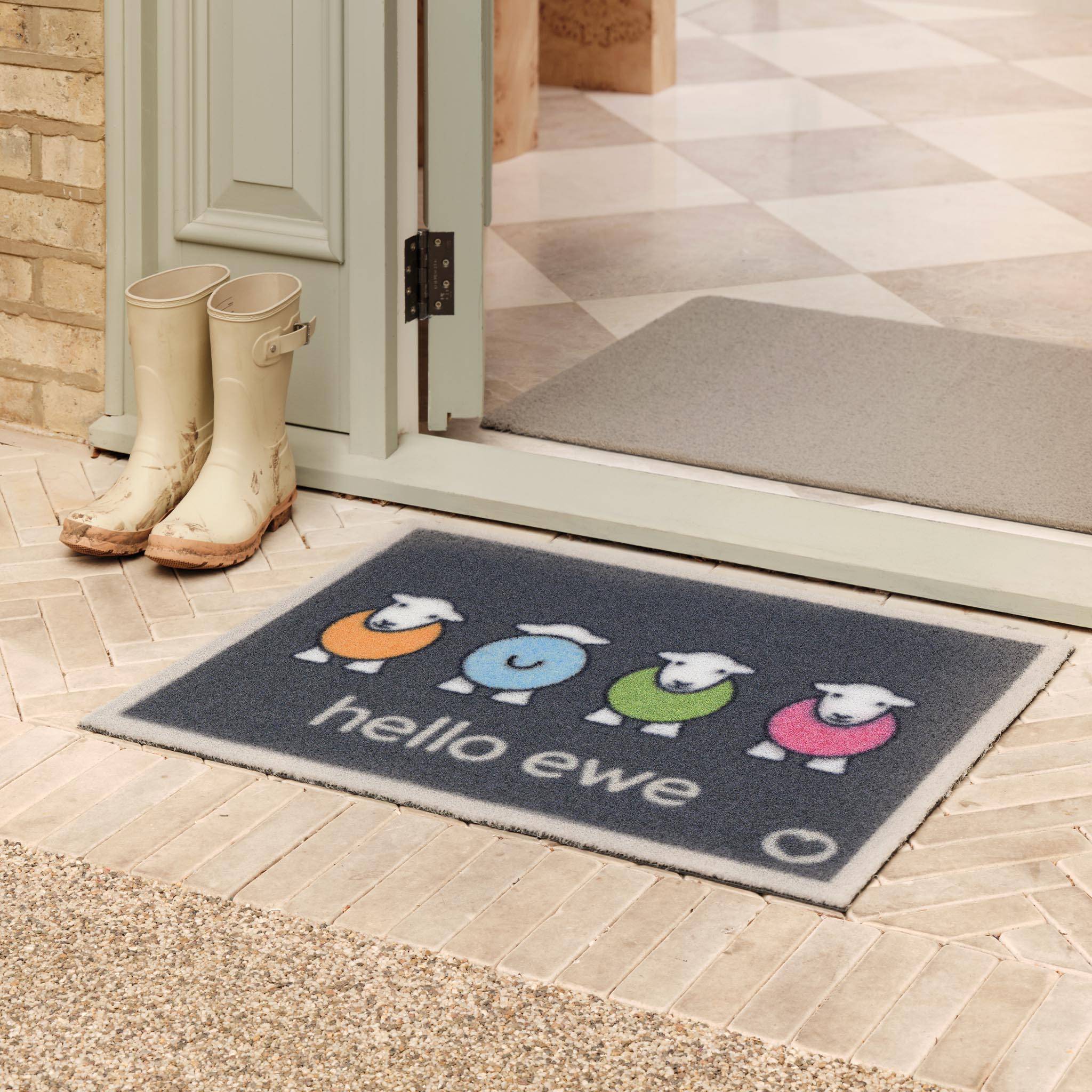 Hug Rug Hello Ewe Outdoor Doormat - Navy Blue