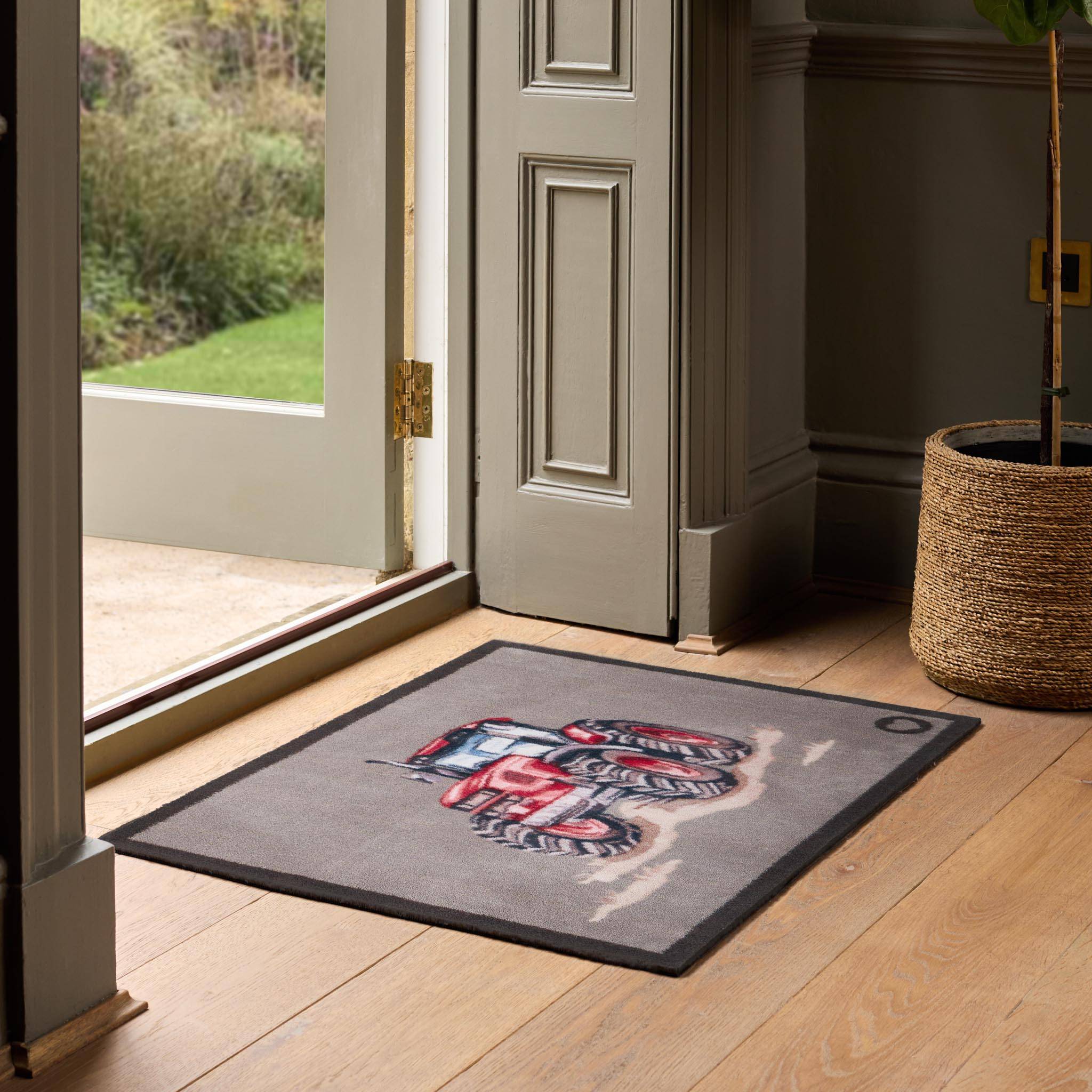 Hug Rug Farmyard Tractor Washable Doormat Red Red