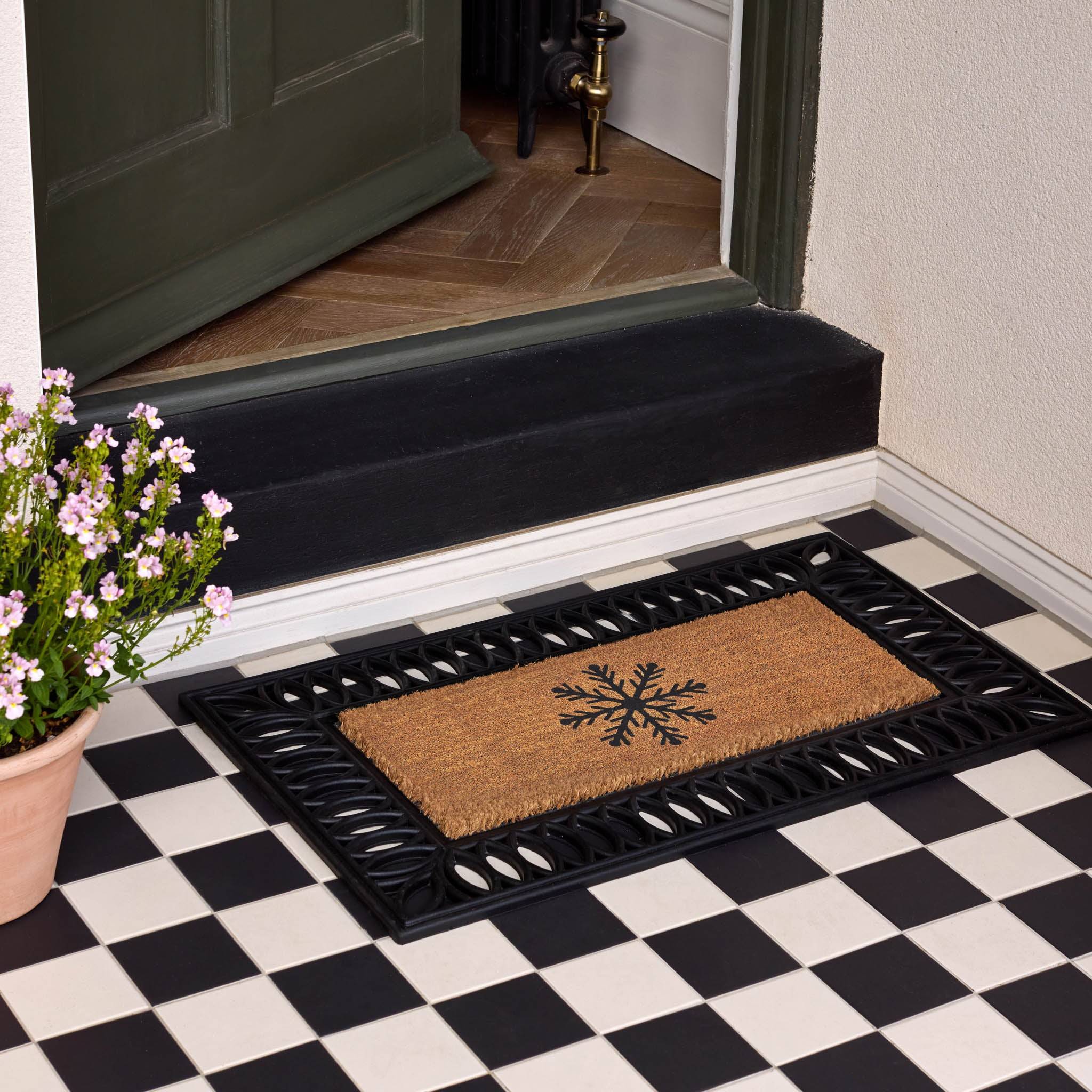 Hug Rug Christmas Coir Insert Snowflake Doormat Black