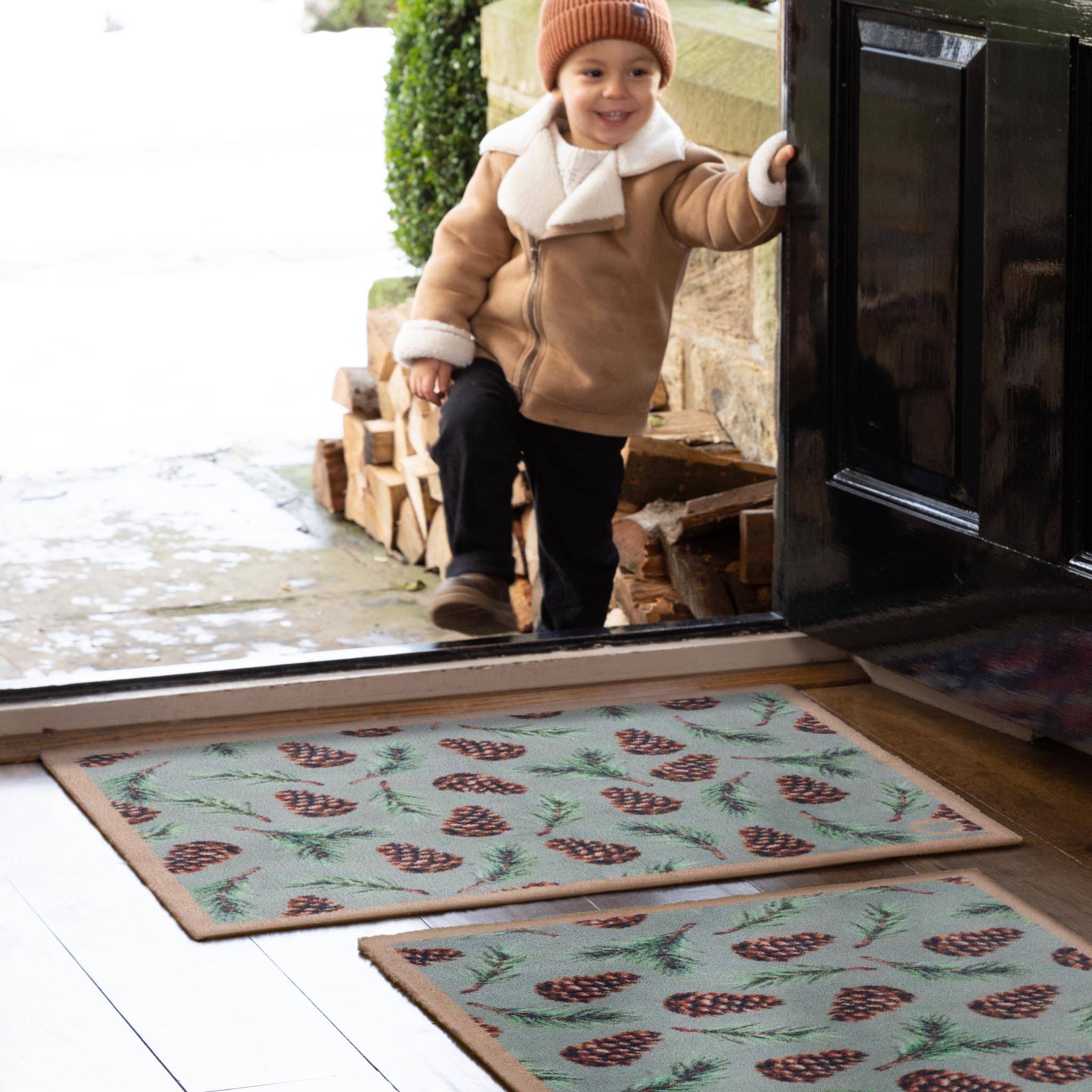 Hug Rug Pinecones Washable Doormat Blue