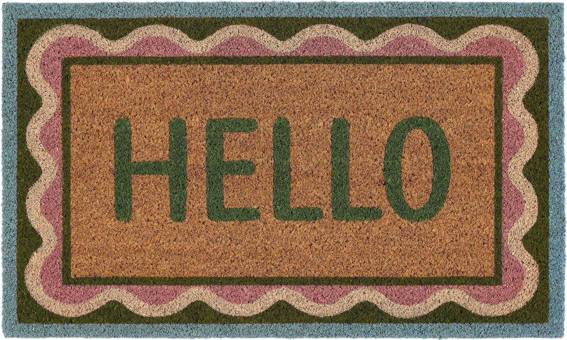 Hug Rug Hello Scallop Coir Doormat Multicolour, Green