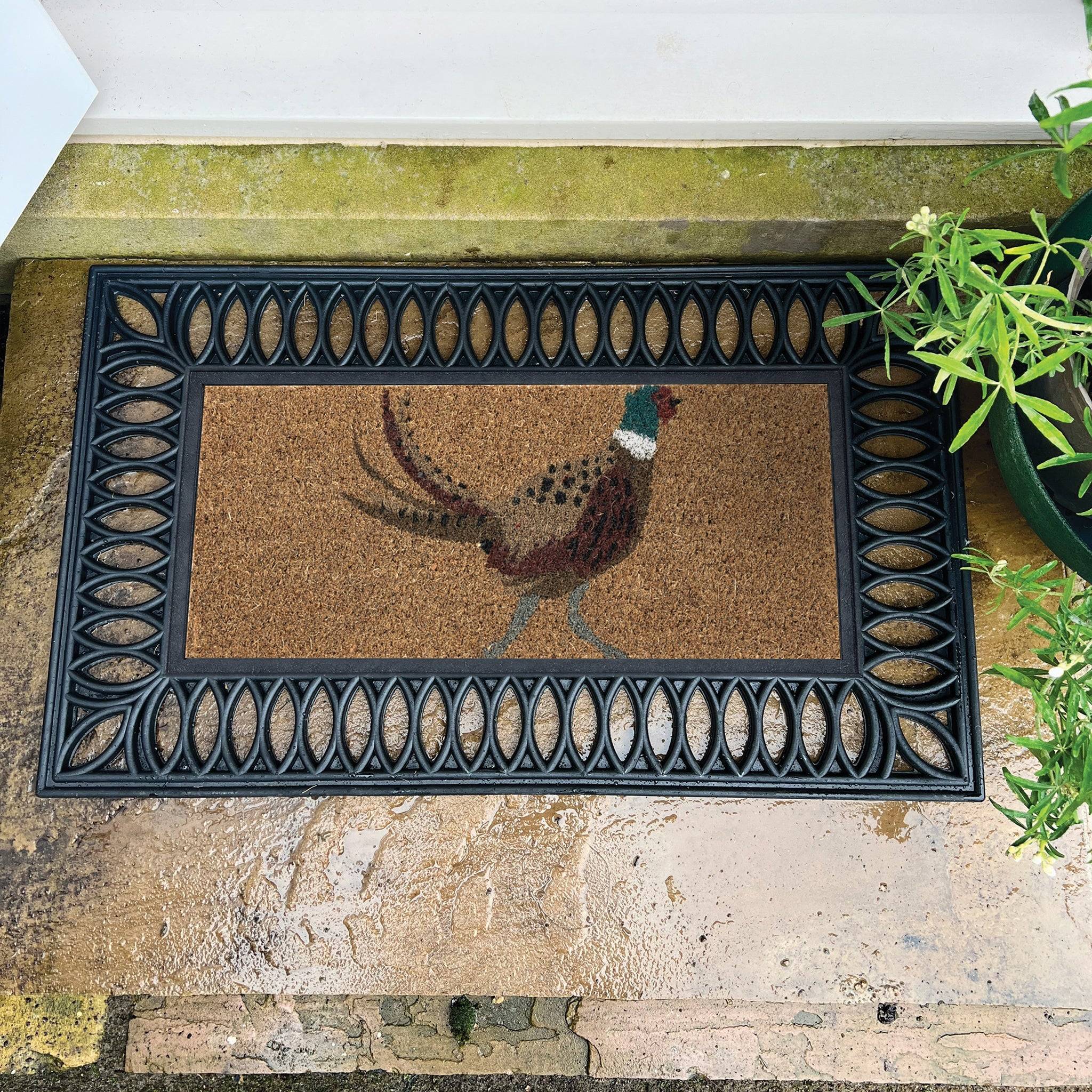Hug Rug Coir Insert Pheasant Doormat Green, Natural