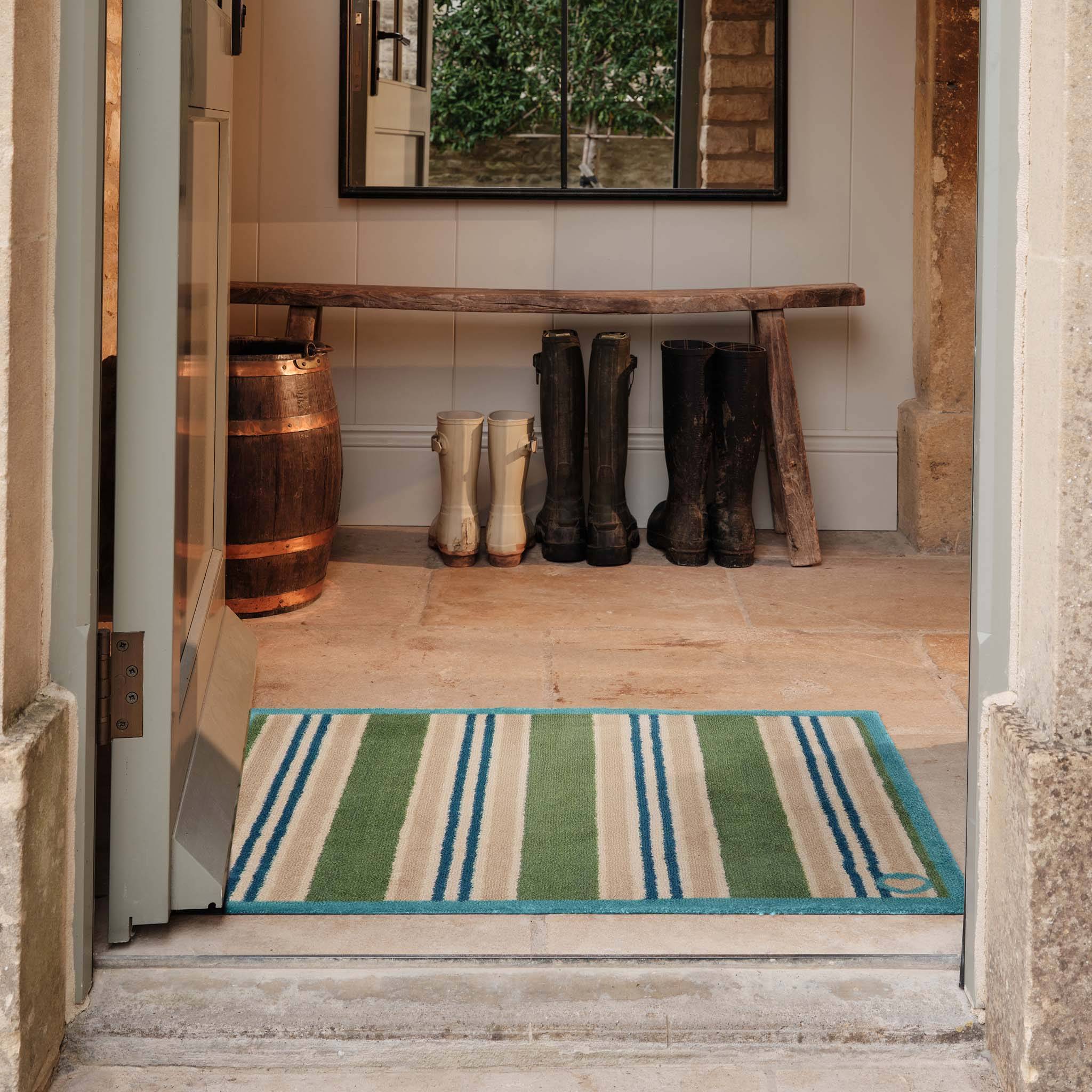 Hug Rug Timeless Stripe Washable Doormat Green
