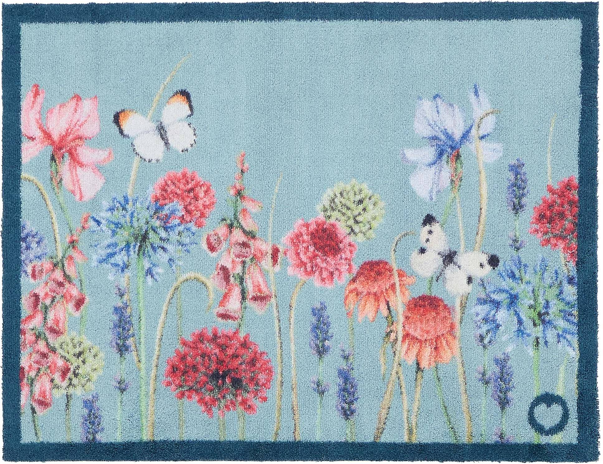 Hug Rug Butterfly Garden Washable Doormat Blue