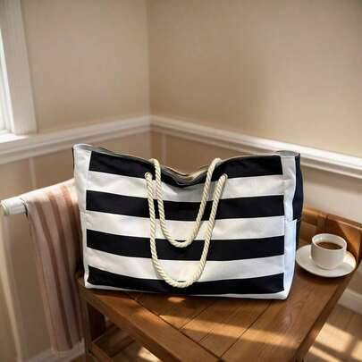 Shein Large Waterproof Beach Tote Bag Zipper Design Random Pattern