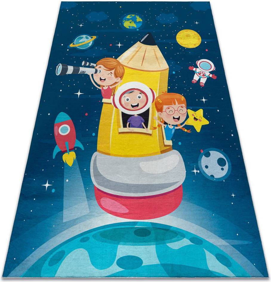 RUGSX Washable Kids Rug Rocket Planets