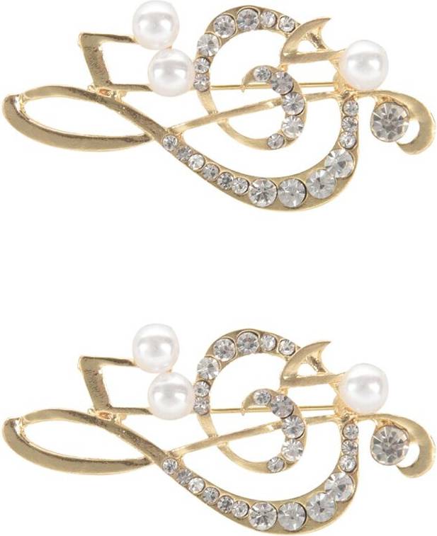 Elegant Music Note Brooch Gold Crystal Rhinestone Pins