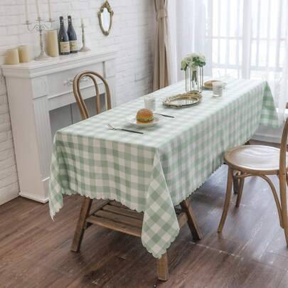 Shein Checkered Rectangular Dining 87 Inches Tablecloth Black