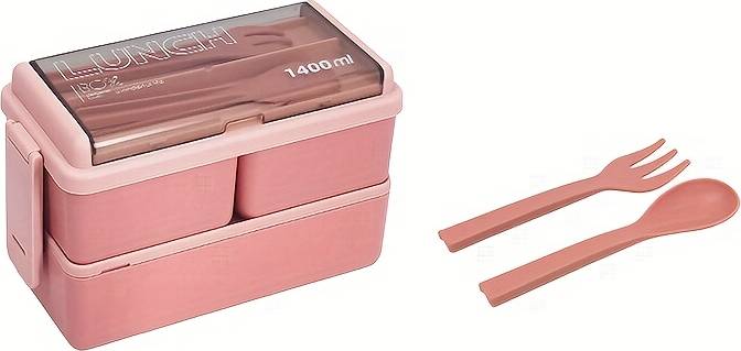 Temu Double-layer Rectangular Lunch Box 1400ml Food Container