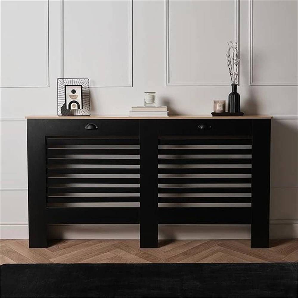 Large Black Radiator Cover Oak Look Top