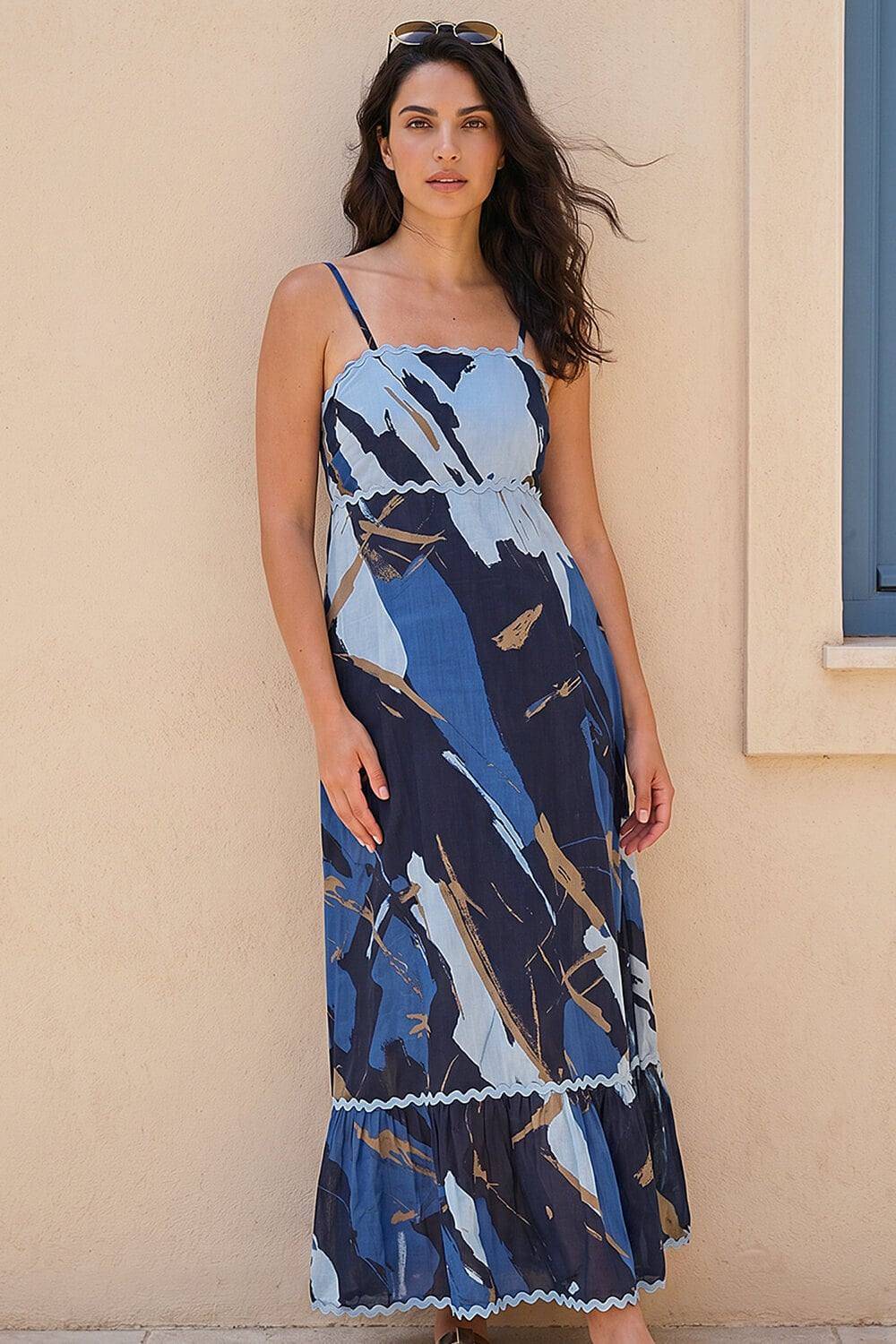 Dusk Abstract Ric Rac Maxi Dress - Blue