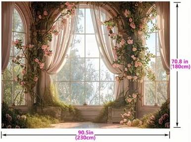 Shein Charming Spring Rose Castle Window Backdrop