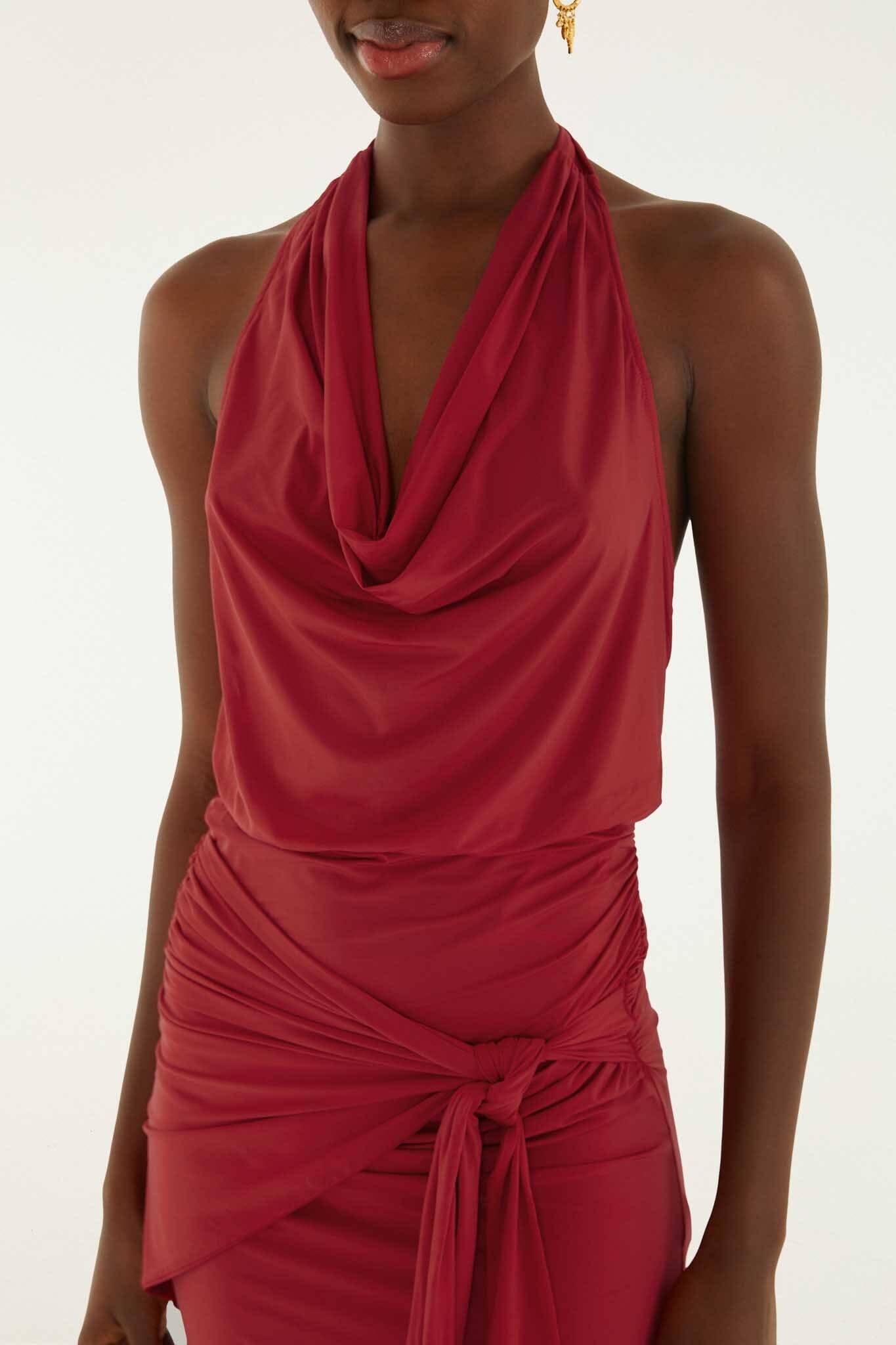 Farm Rio Red Draped Halter Neck Mini Dress - Red