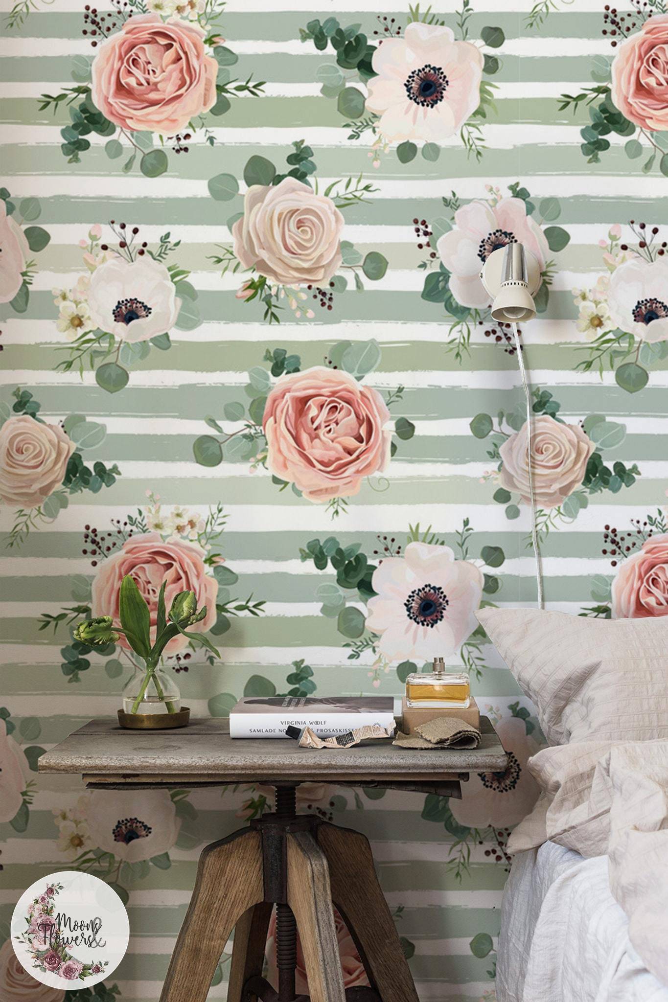 Removable wallpaper Etsy Striped Roses Removable Wallpaper