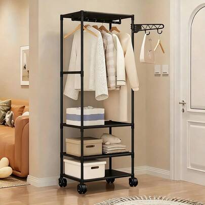 Clothing rack with wheels Shein Simple Hanger With Shelf And Wheels Clothes Rack