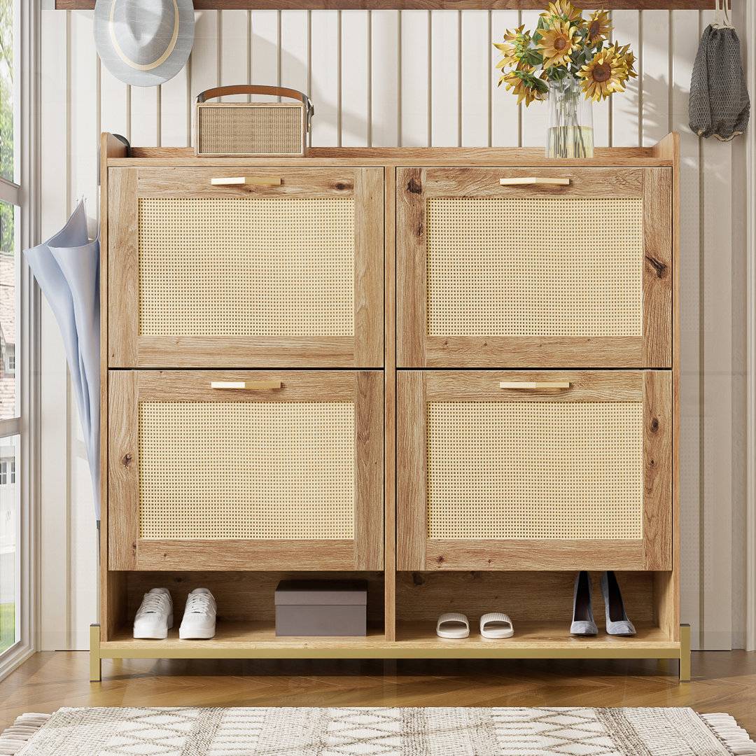 Ebern Designs Cabinet With 4 Rattan Doors Shoe Rack