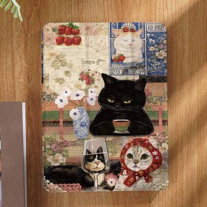 Shein Cat Flower Pattern Tablet Protective Case