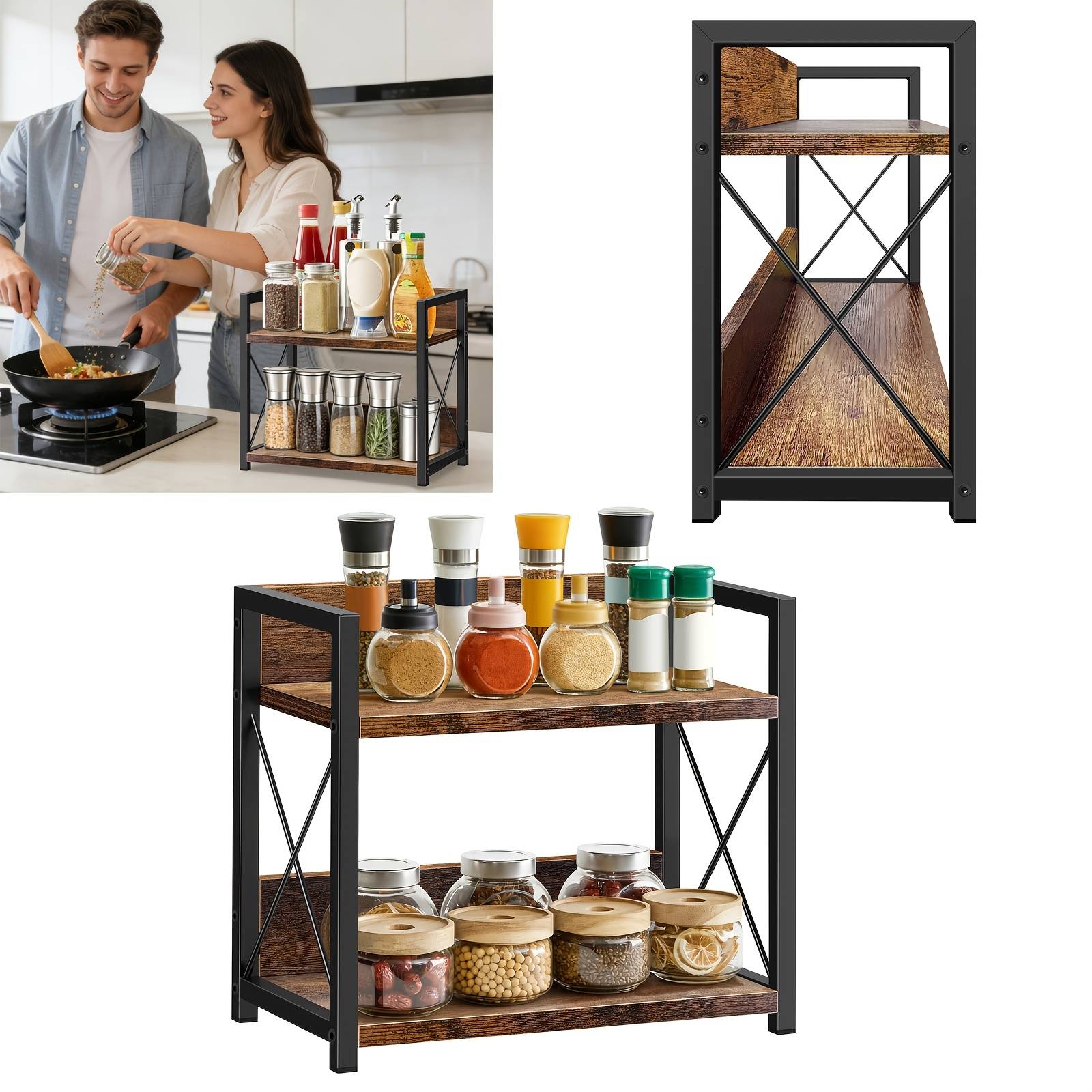 I rack 2 Dayplus 2-Tier Wood Spice Rack Shelf