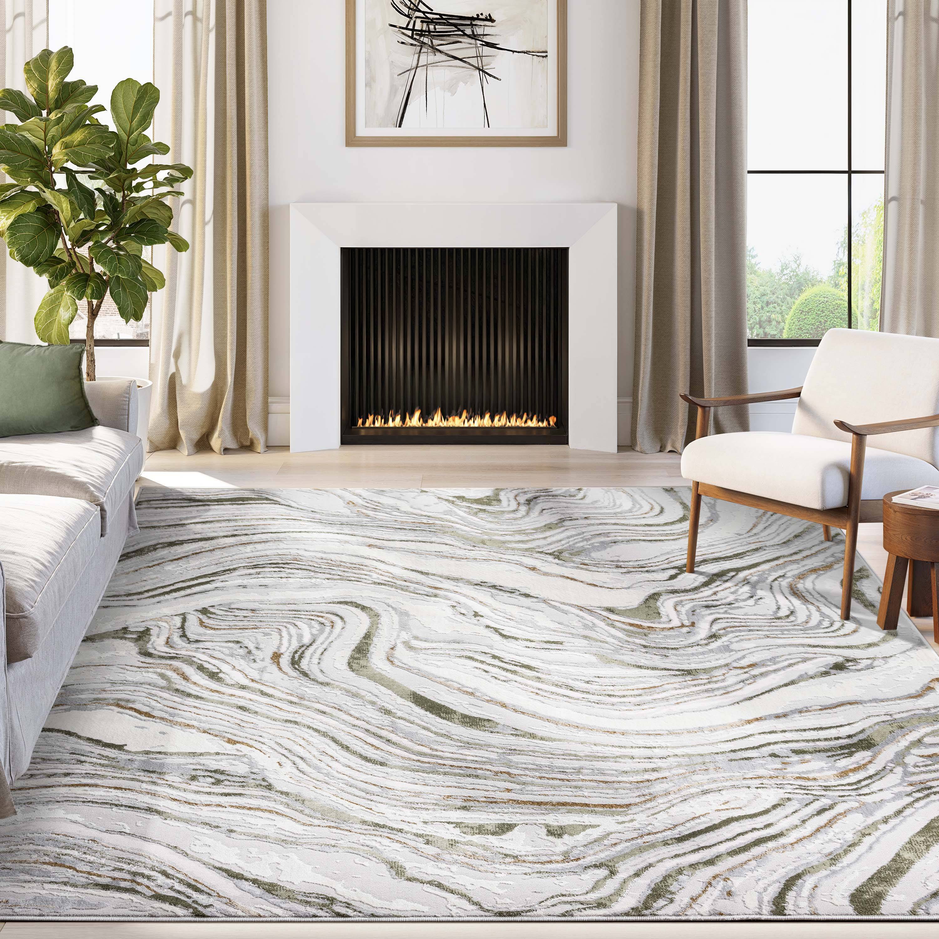 Abani Rugs Ivy 2 x 3 Ft Loomed Polypropylene Rectangular Abstract Machine Green