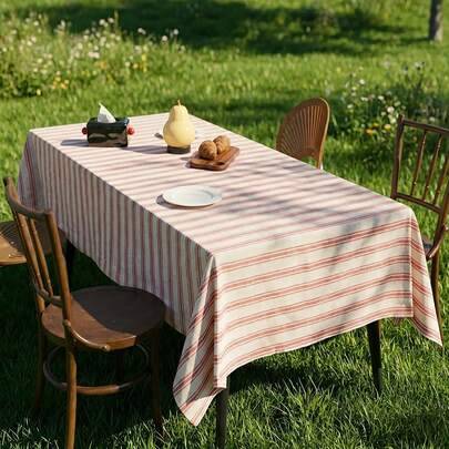 Shein Fresh Striped Rectangular Tablecloth Green