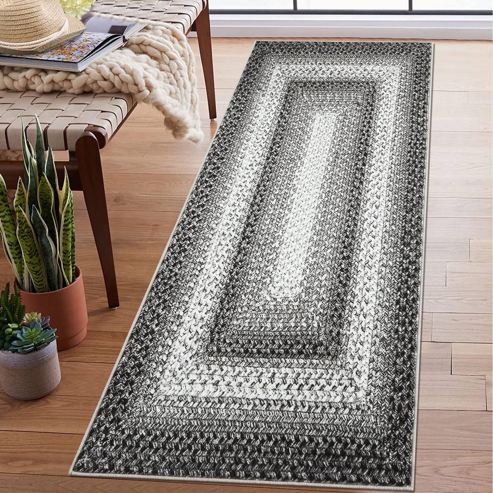 Gaomon 2x6 Braided Printed Runner Rug Rustic Geometric Gray