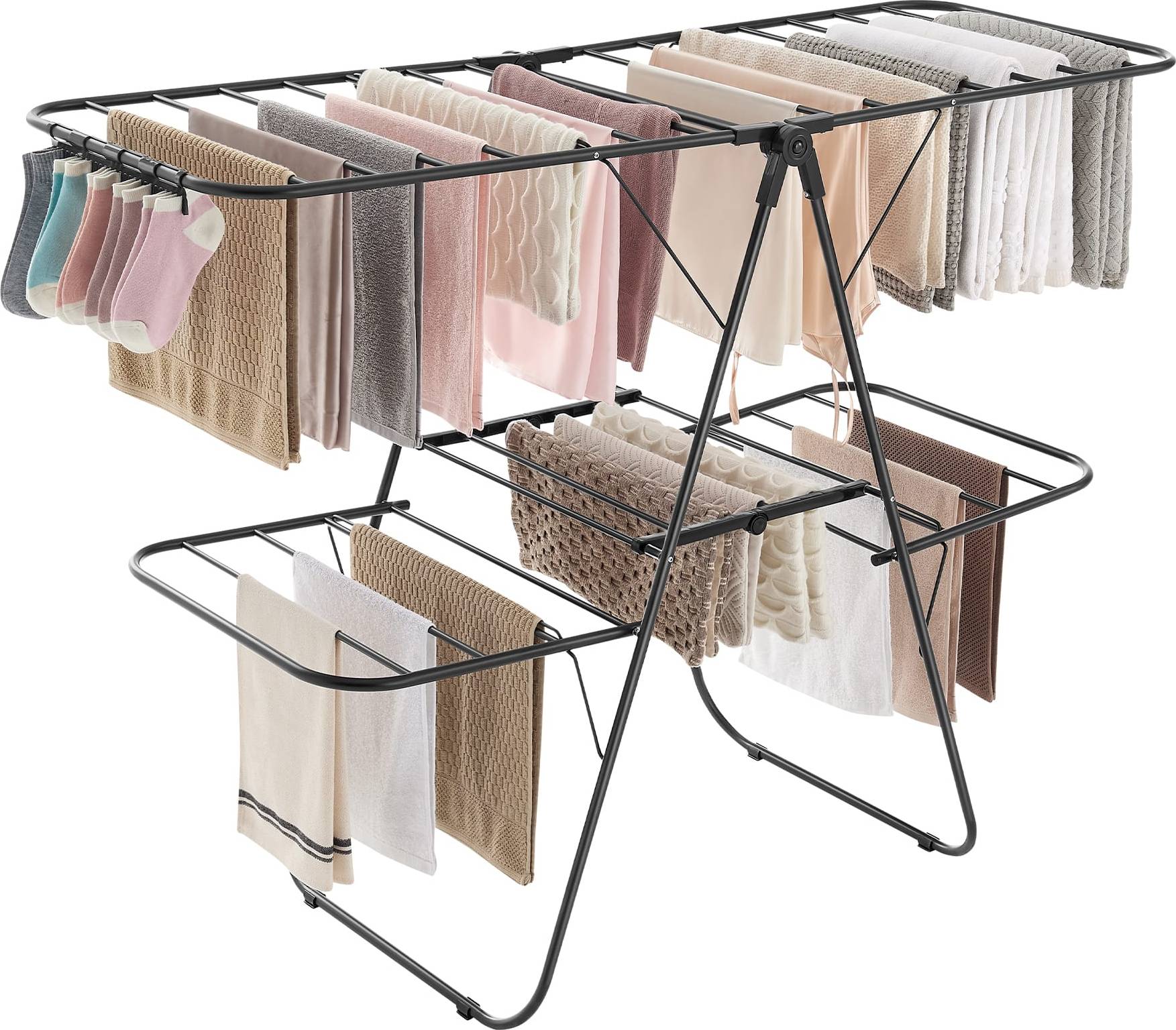 Laundry drying rack foldable Songmics Foldable 2-Level Laundry Drying Rack Black