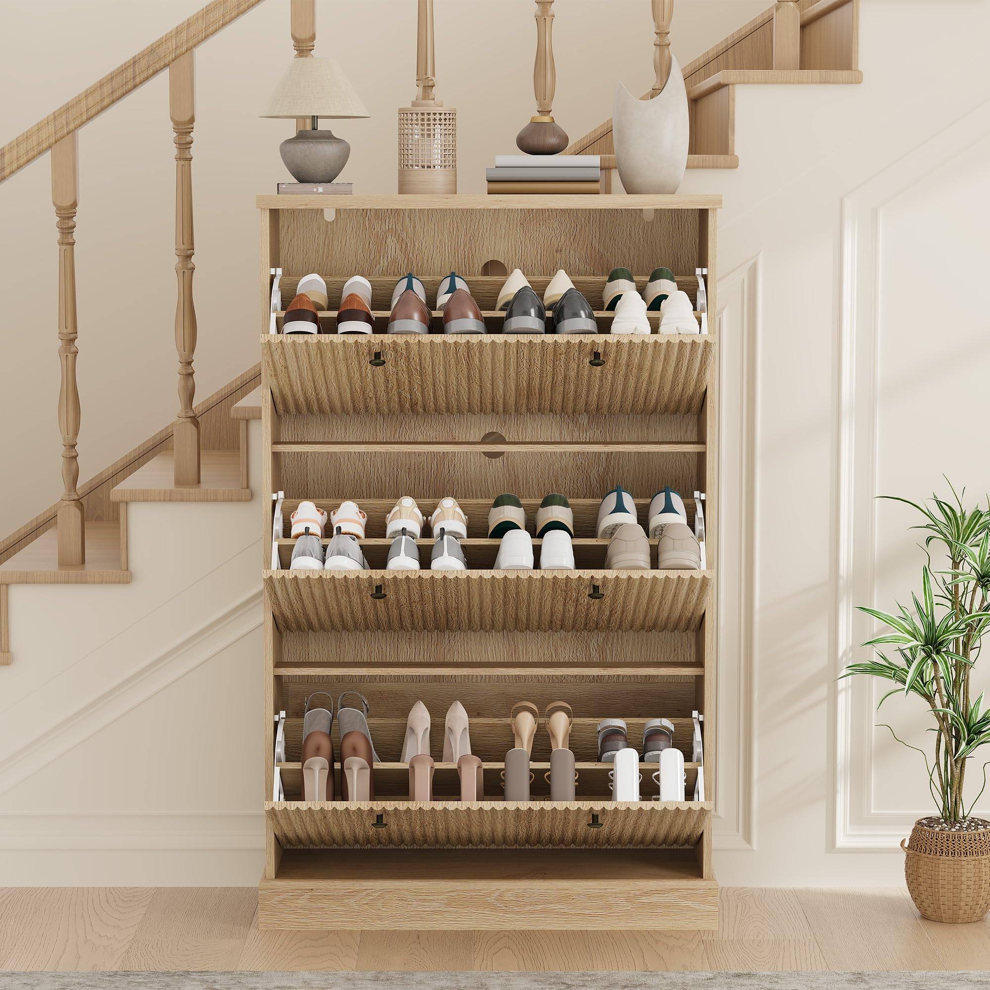 Narrow shoe cabinet IDEALHOUSE Large Fluted Narrow Cabinet Shoe Rack