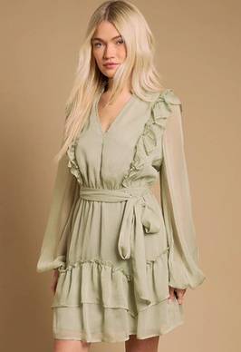 Oasis Green Mini Dress Ruffle Boho - Green