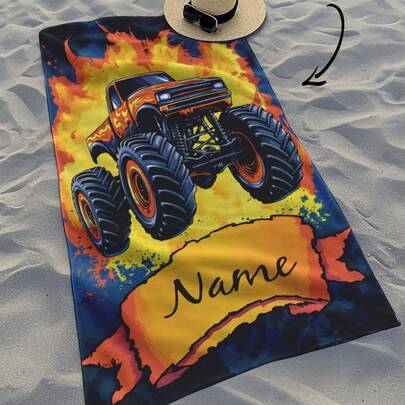 Shein Customized Racing Car Pattern Beach Bath Towel Multicolor