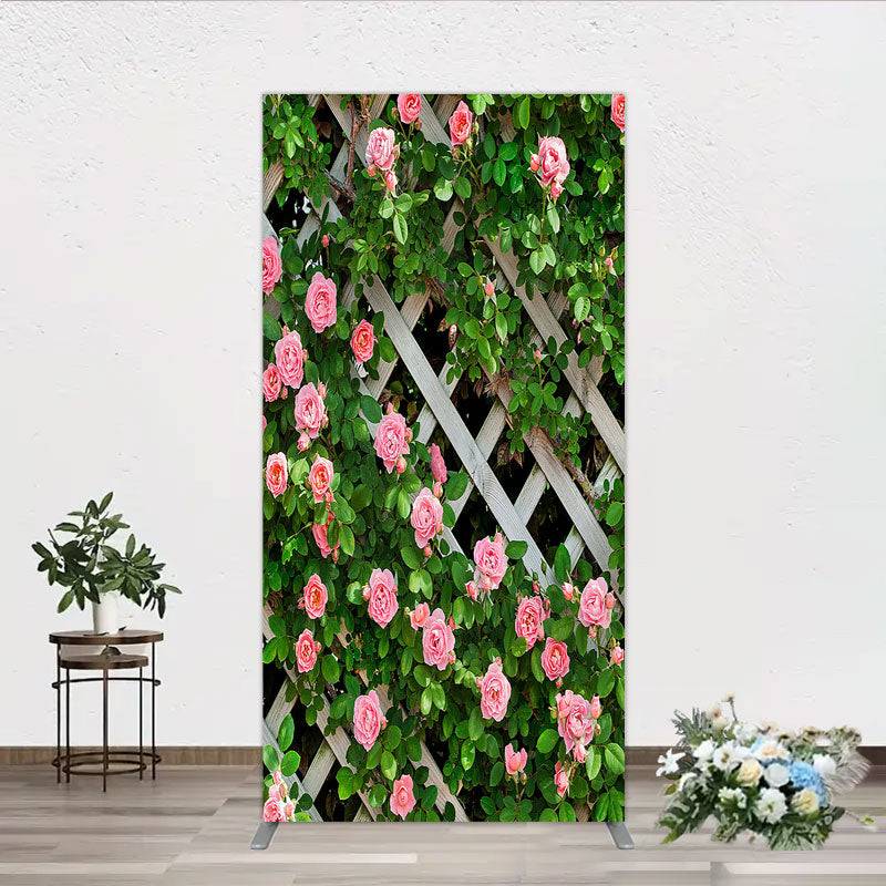 Pink roses Pink Roses White Trellis Rectangle Backdrop