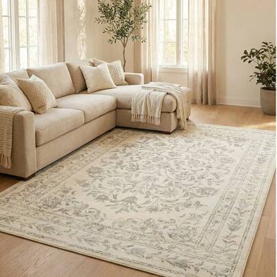 Shein Floral Pattern Large Area Rug Beige