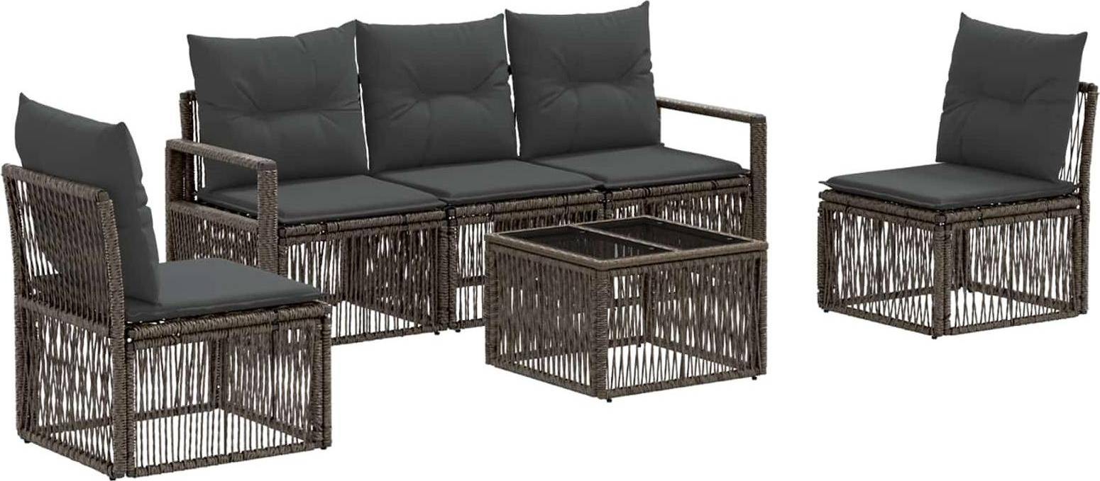 vidaXL Gartensofa Set 6 Pcs Grau Poly-Rattan Lounge-Set