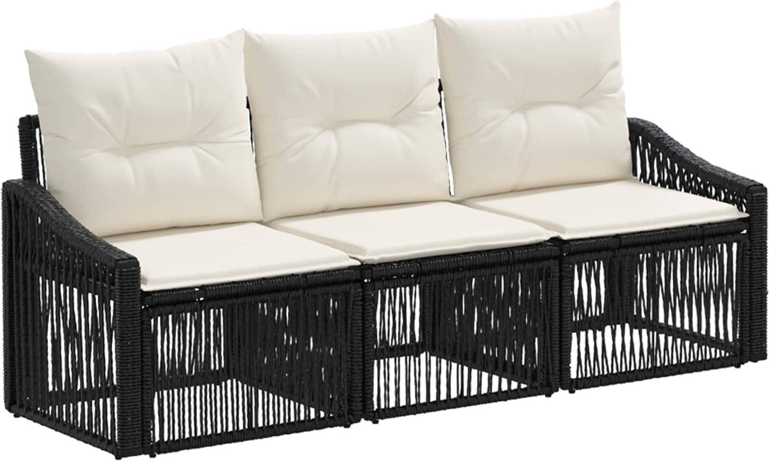 vidaXL Gartensofa Set 3 Pcs Schwarz Poly-Rattan Lounge-Set