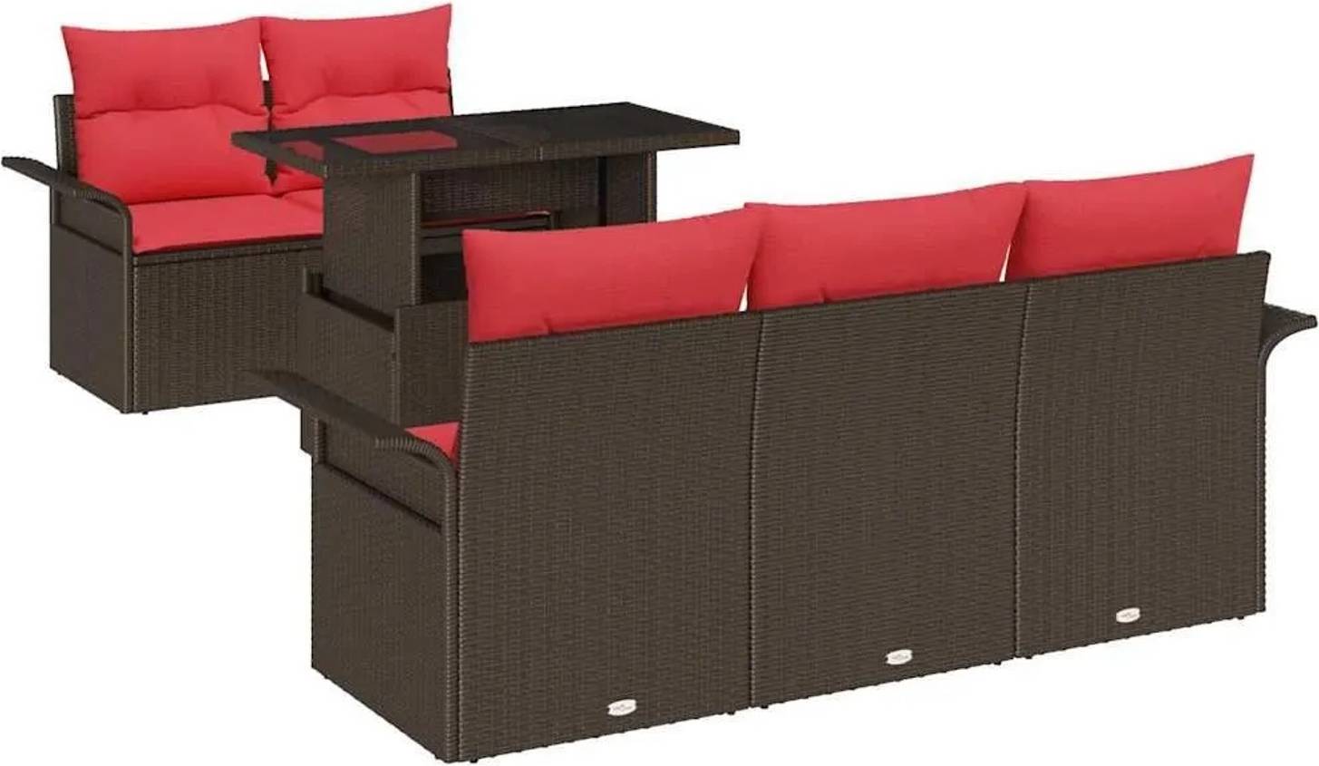 vidaXL Trädgårdsoffset 6 Pcs Brun Poly Rattan Loungeset