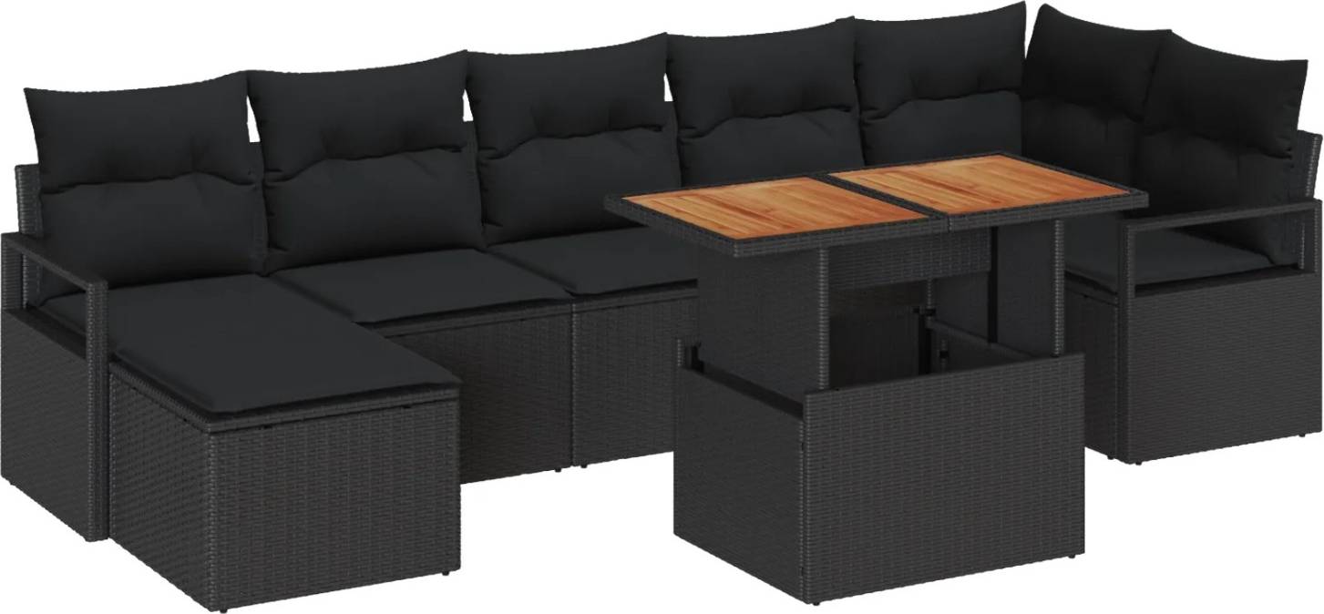 vidaXL Havesofa Sæt 8 Pcs Sort Poly Rattan