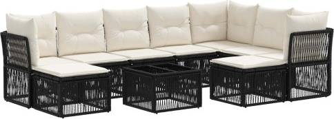 vidaXL Gartensofa Set 10 Pcs Schwarz Poly-Rattan Lounge-Set