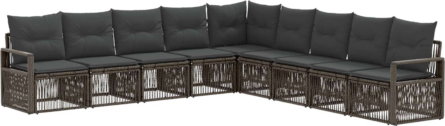 vidaXL Gartensofa Set 9 Pcs Grau Poly-Rattan Lounge-Set