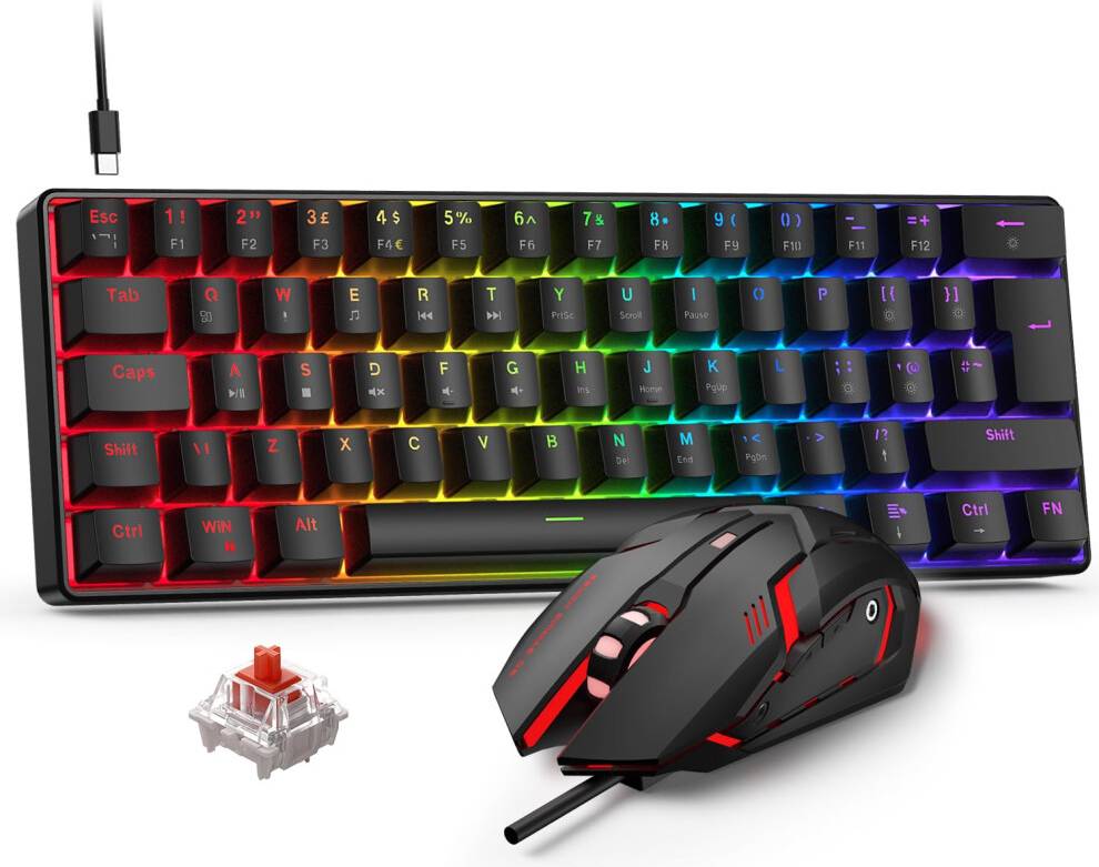 60 keyboard red Layout Mini Mechanical Gaming Keyboard Mouse Set