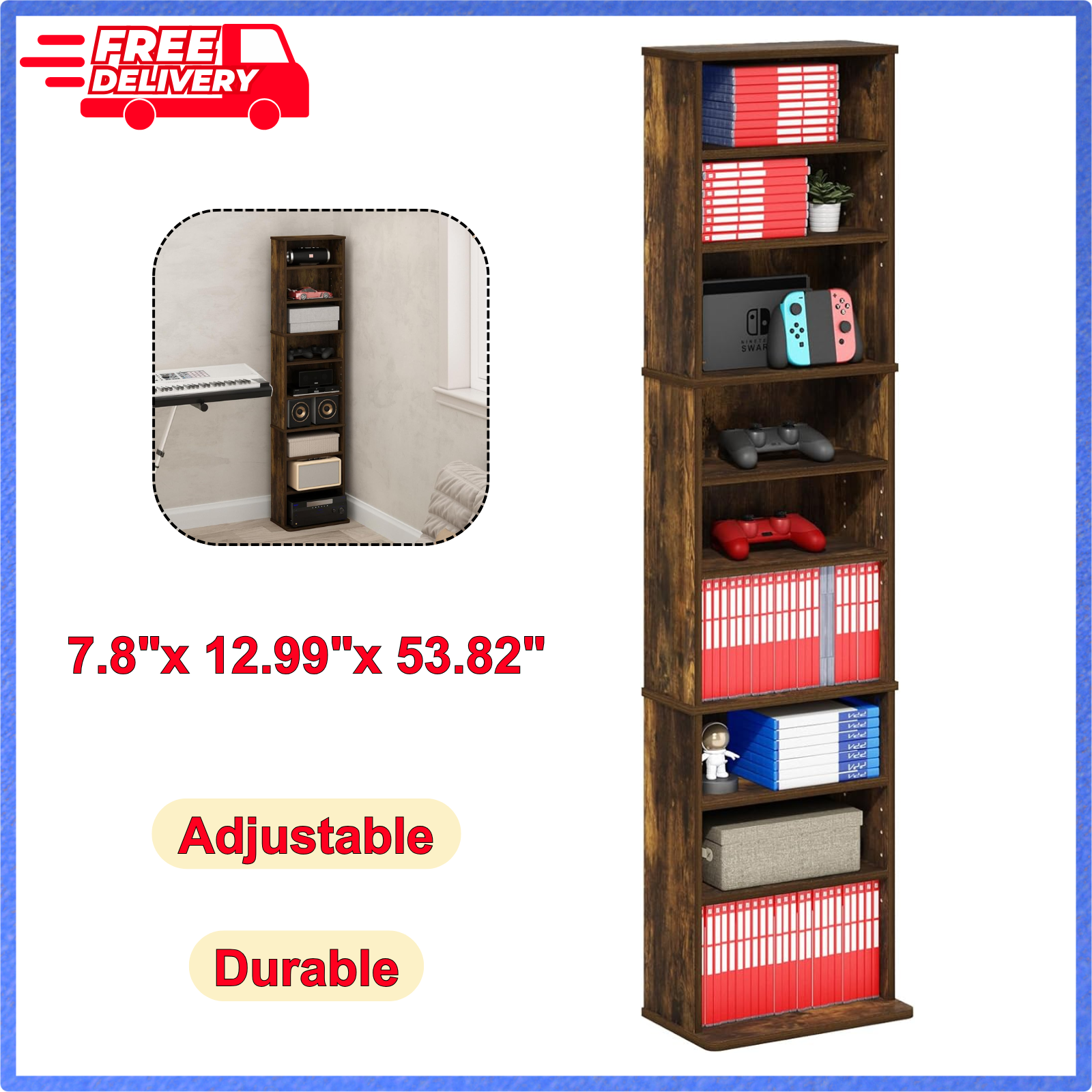 Dvd shelf Furinno 9-Shelf Media Storage Tower Rack