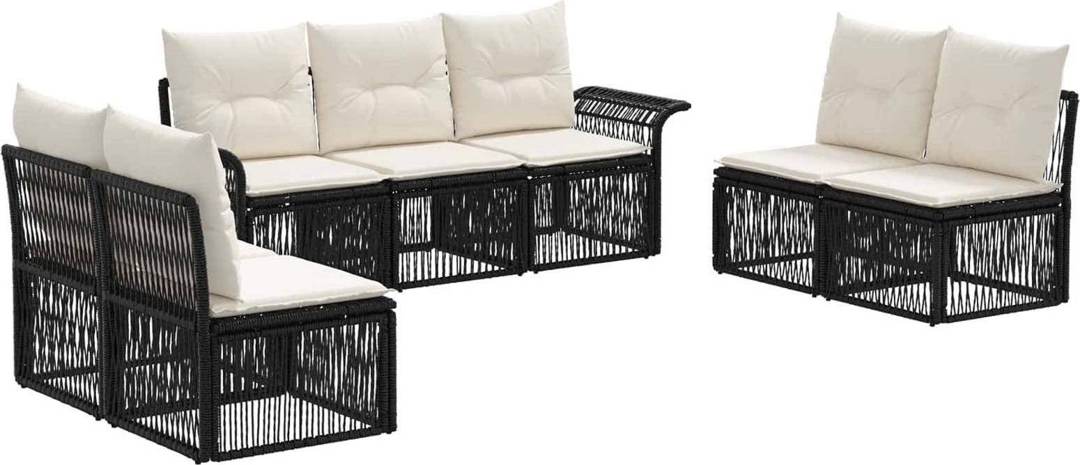 Rattan lounge set vidaXL Gartensofa Set 7 Pcs Schwarz Poly-Rattan Lounge-Set