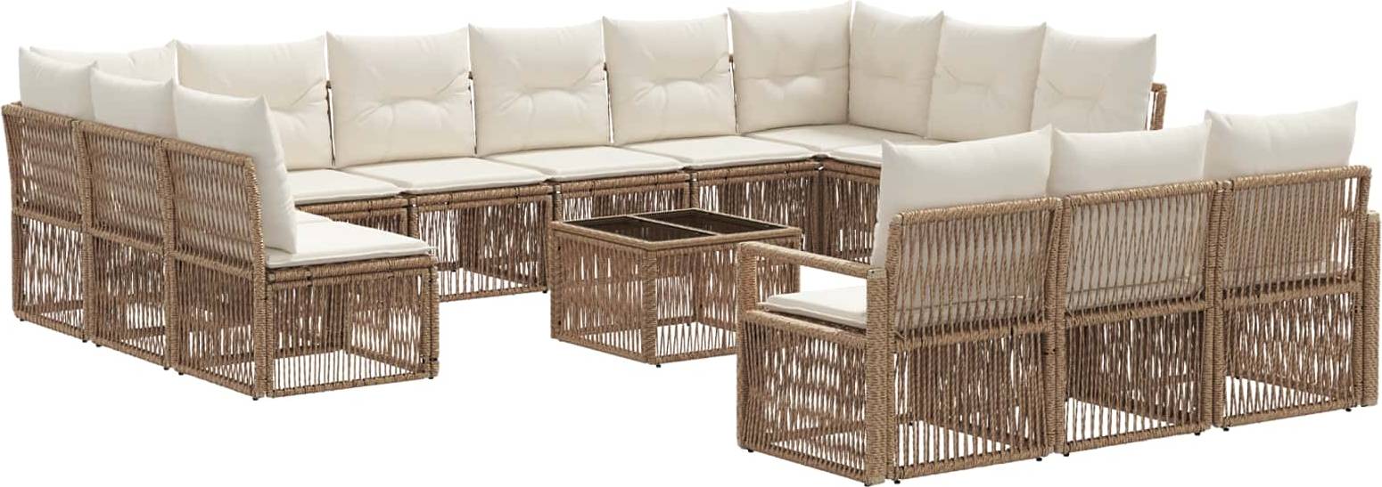 vidaXL Gartensofa Set 14 Pcs Beige Poly-Rattan Lounge-Set