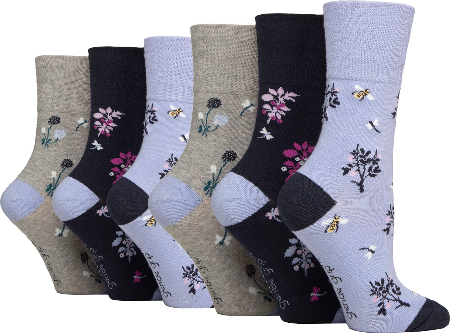 Gentle Grip Ladies RHS Cotton Socks - Floral/Insect