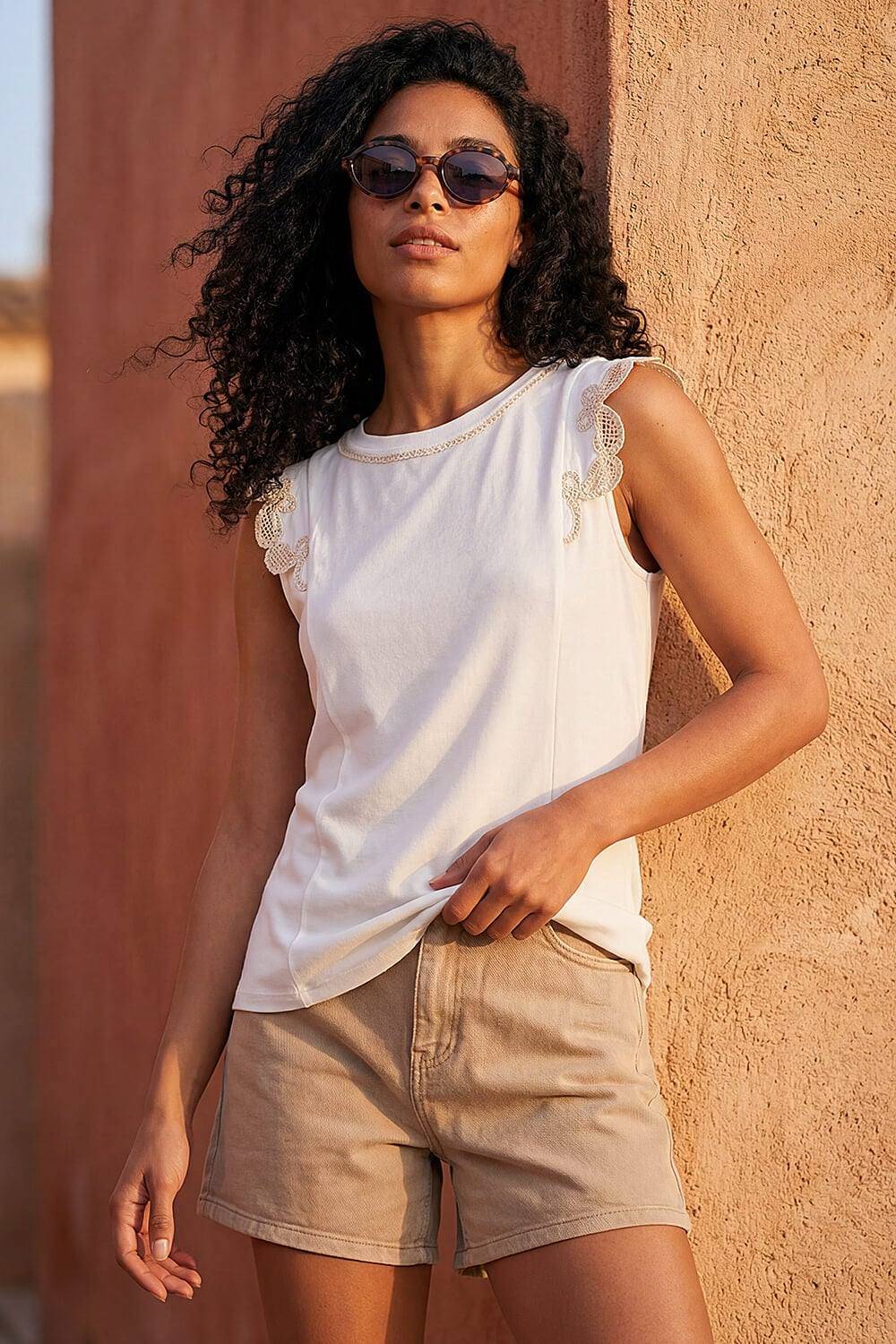 Embroidered Frill Top - Ivory