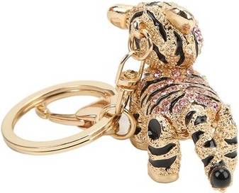 Tiger Small Rhinestone Car Keychain Bag Pendant - Pink